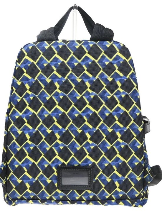 PRADA Logo Back Pack Bag Nylon Leather Yellow Blue Black SHW main image 4